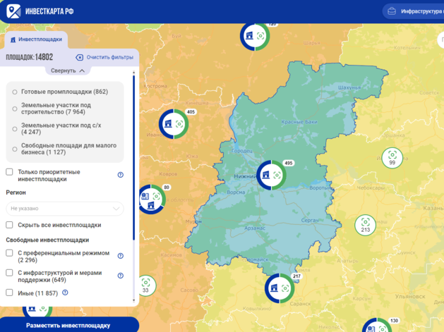 Нижегородская область вошла в топ-5 регионов по реализованным площадкам на инвесткарте РФ